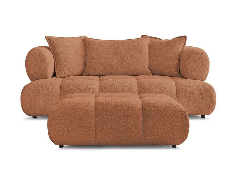 2er Sofa mit Hocker BOBOCHIC ALYA Boucle-Stoff orange