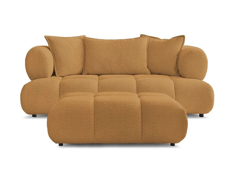2er Sofa mit Hocker BOBOCHIC ALYA Boucle-Stoff gelb