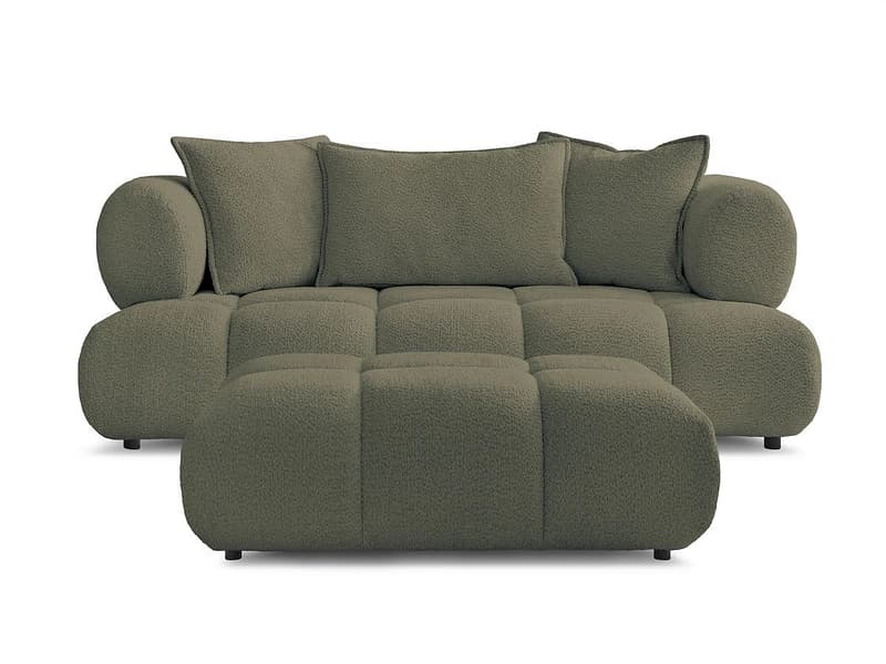2er Sofa mit Hocker BOBOCHIC ALYA Boucle-Stoff grün