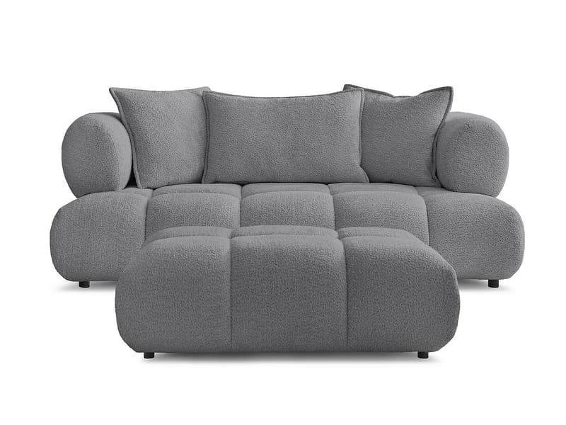 2er Sofa mit Hocker BOBOCHIC ALYA Boucle-Stoff dunkelgrau
