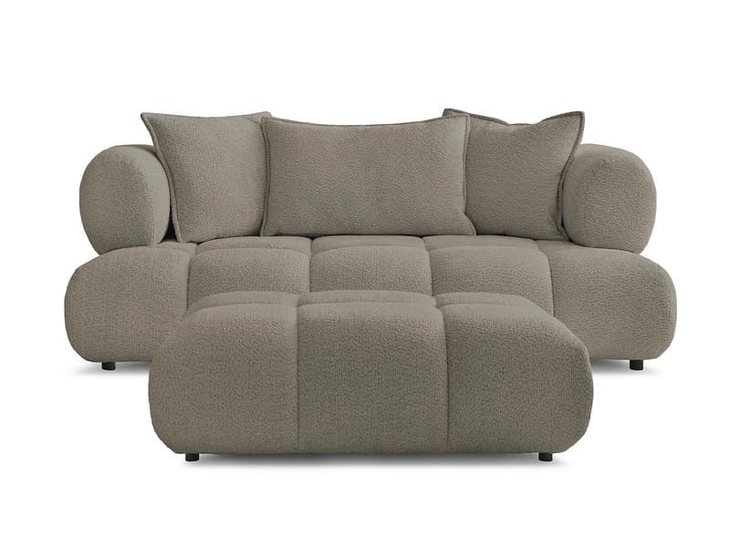 2er Sofa mit Hocker BOBOCHIC ALYA Boucle-Stoff taupe