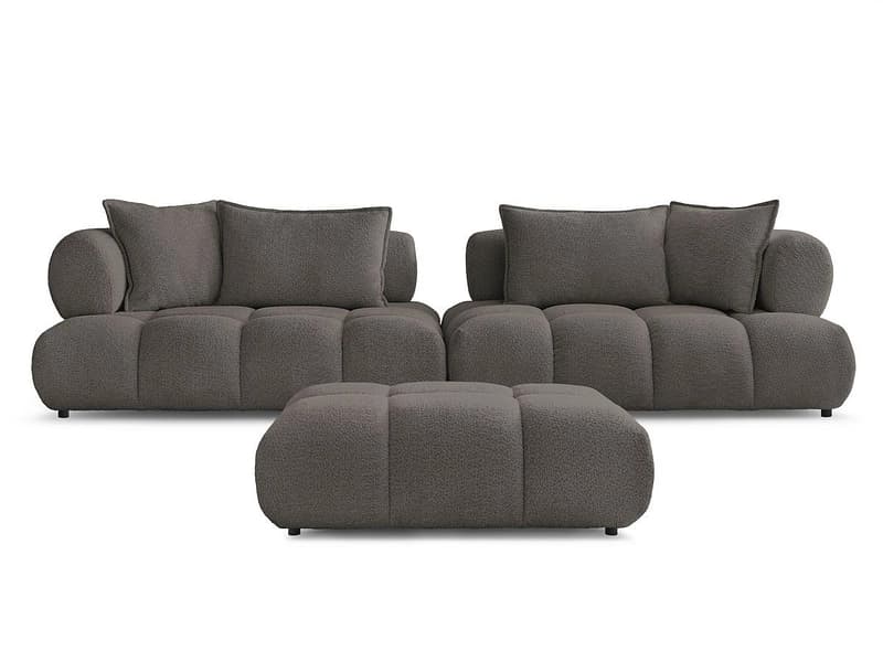 Sofa mit Hocker BOBOCHIC ALYA Boucle-Stoff rotbraun