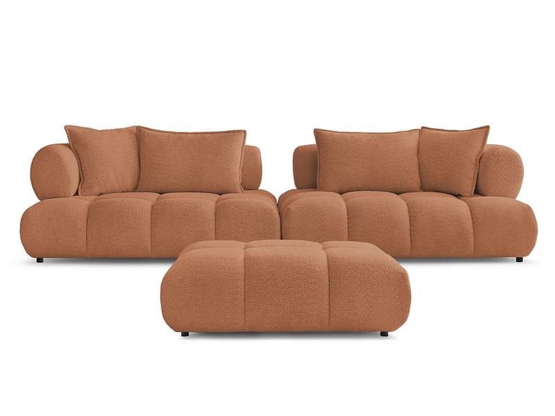 Sofa mit Hocker BOBOCHIC ALYA Boucle-Stoff orange