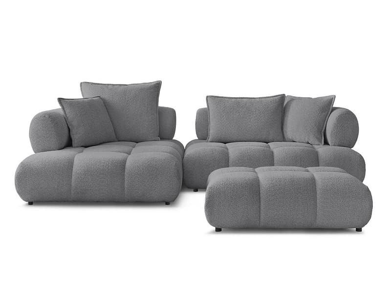 Ecksofa mit Hocker BOBOCHIC ALYA Boucle-Stoff dunkelgrau