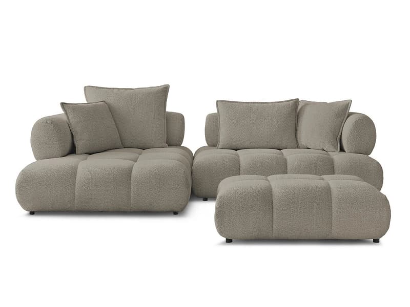 Ecksofa mit Hocker BOBOCHIC ALYA Boucle-Stoff taupe