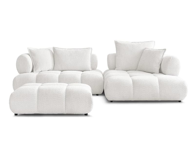 Ecksofa mit Hocker BOBOCHIC ALYA Boucle-Stoff weiss