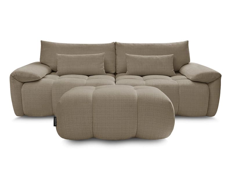 3er Sofa mit Hocker BOBOCHIC IVANE Stoff mit Textur taupe