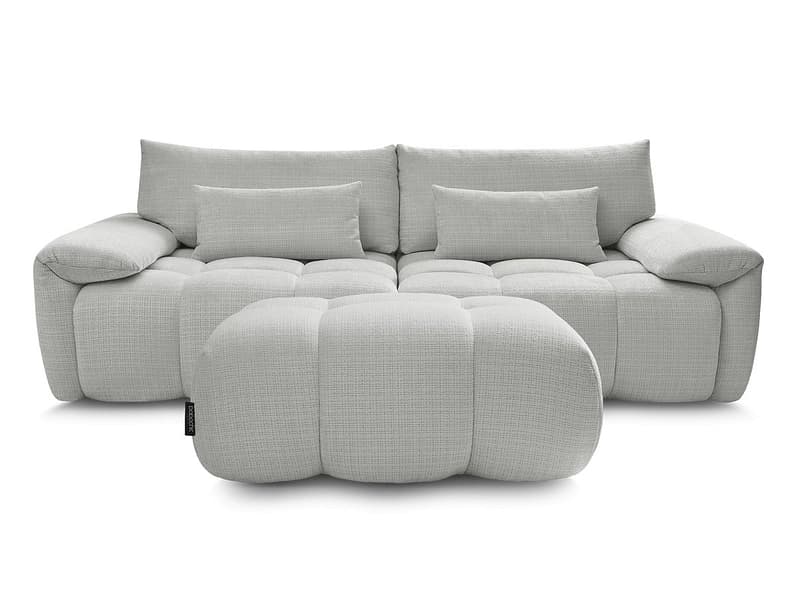 3er Sofa mit Hocker BOBOCHIC IVANE Stoff mit Textur hellgrau