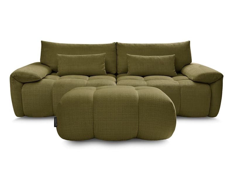 3er Sofa mit Hocker BOBOCHIC IVANE Stoff mit Textur grün