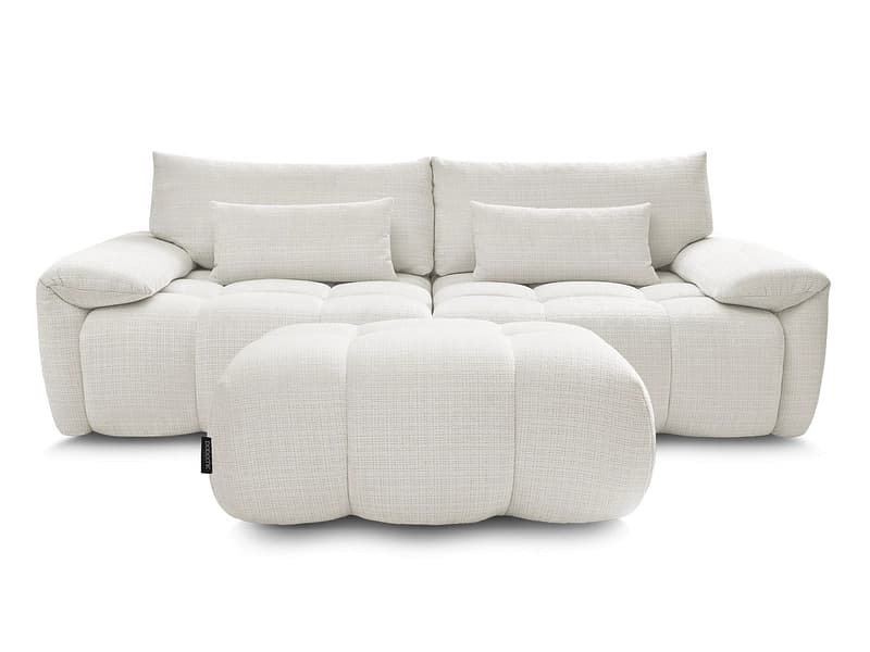 3er Sofa mit Hocker BOBOCHIC IVANE Stoff mit Textur weiss