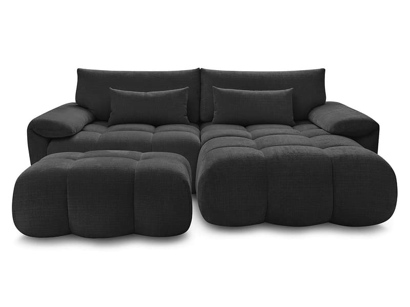 Ecksofa mit Hocker BOBOCHIC IVANE Stoff mit Textur schwarz