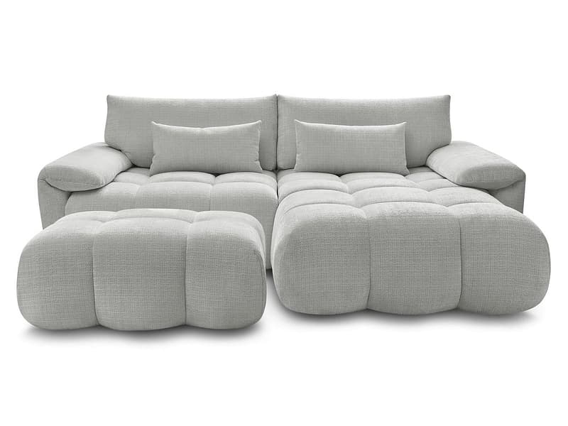 Ecksofa mit Hocker BOBOCHIC IVANE Stoff mit Textur hellgrau