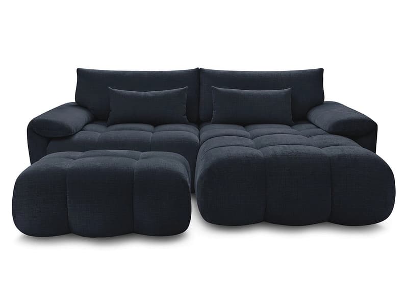 Ecksofa mit Hocker BOBOCHIC IVANE Stoff mit Textur dunkelblau