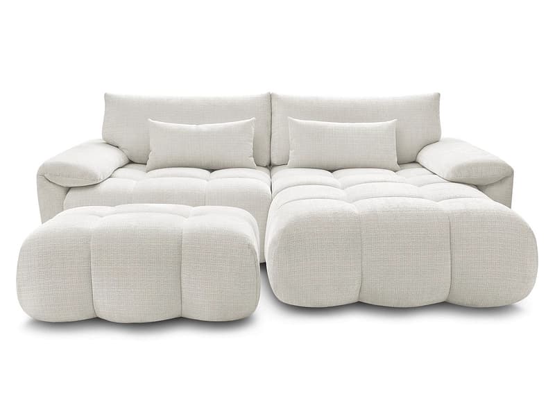 Ecksofa mit Hocker BOBOCHIC IVANE Stoff mit Textur weiss