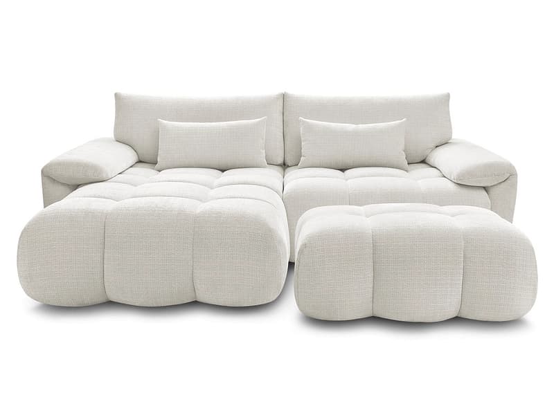 Ecksofa mit Hocker BOBOCHIC IVANE Stoff mit Textur weiss