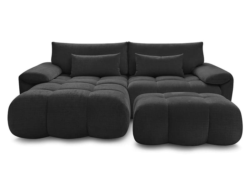 Ecksofa mit Hocker BOBOCHIC IVANE Stoff mit Textur schwarz