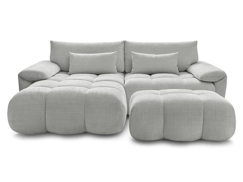 Ecksofa mit Hocker BOBOCHIC IVANE Stoff mit Textur hellgrau