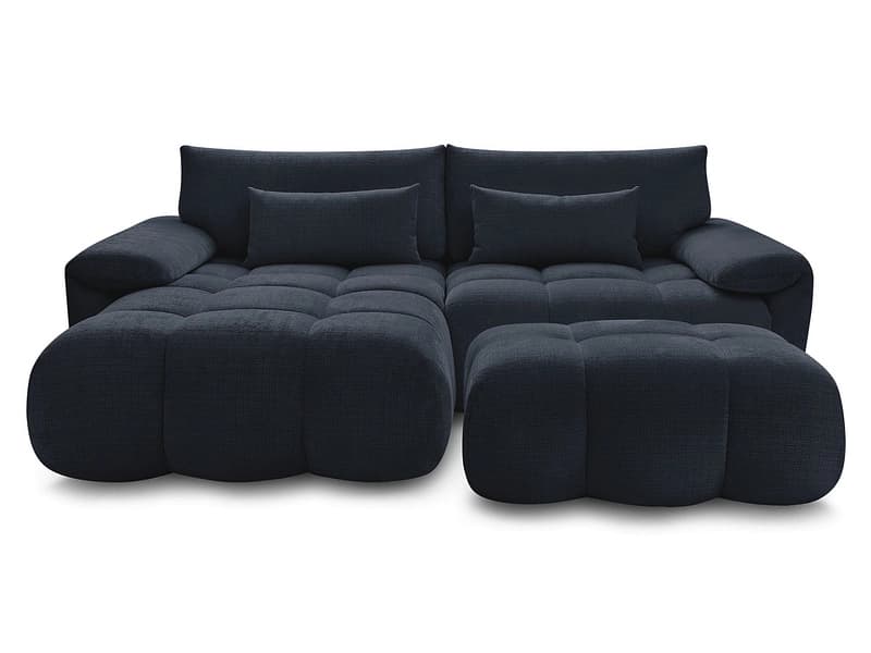 Ecksofa mit Hocker BOBOCHIC IVANE Stoff mit Textur dunkelblau