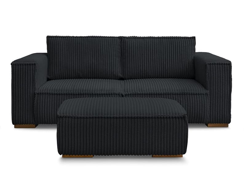 2er Sofa mit Hocker BOBOCHIC CHELSEA Cord-Stoff schwarz