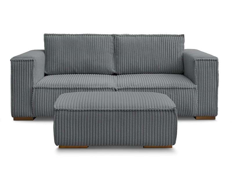 2er Sofa mit Hocker BOBOCHIC CHELSEA Cord-Stoff dunkelgrau