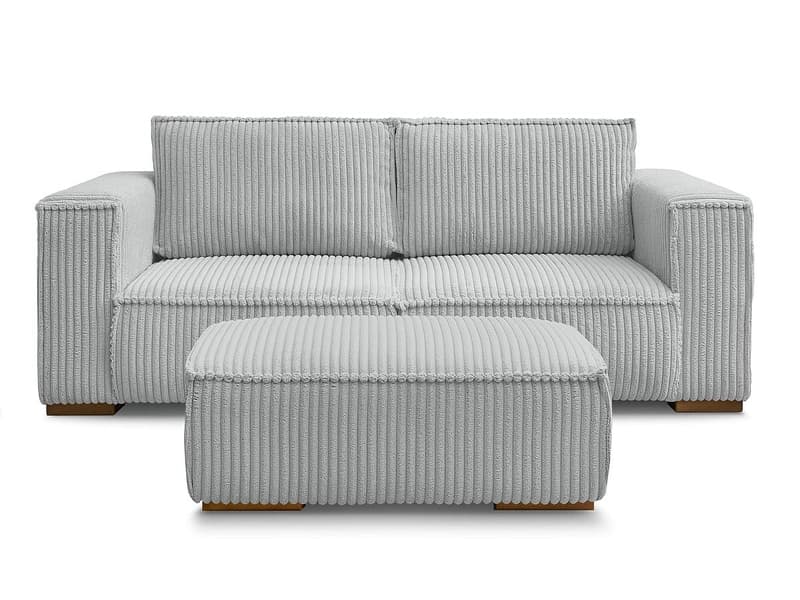 2er Sofa mit Hocker BOBOCHIC CHELSEA Cord-Stoff hellgrau