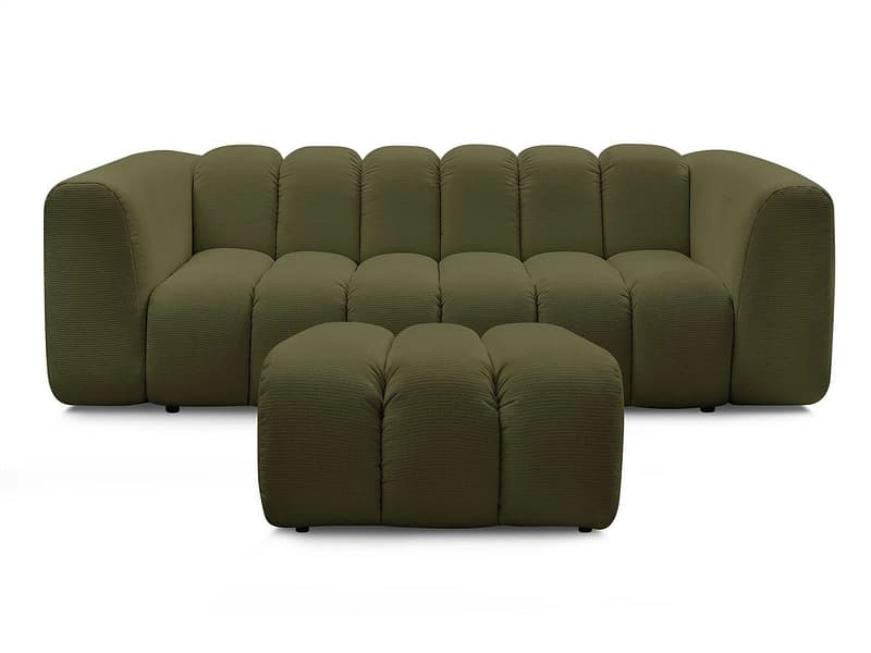 3er Sofa mit Hocker BOBOCHIC TALIA Stoff chiniert grün
