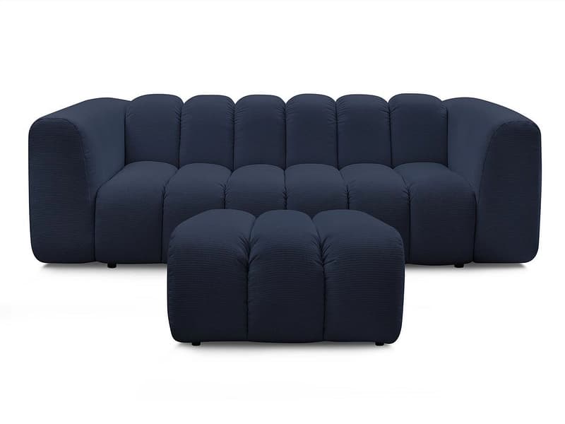 3er Sofa mit Hocker BOBOCHIC TALIA Stoff chiniert dunkelblau