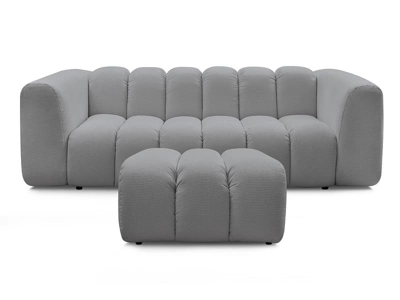3er Sofa mit Hocker BOBOCHIC TALIA Stoff chiniert hellgrau