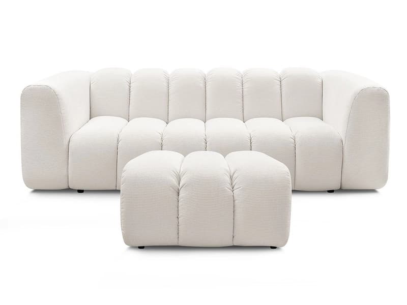 3er Sofa mit Hocker BOBOCHIC TALIA Stoff chiniert weiss