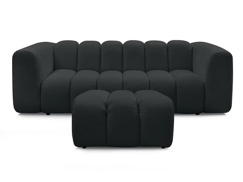 3er Sofa mit Hocker BOBOCHIC TALIA Stoff chiniert schwarz