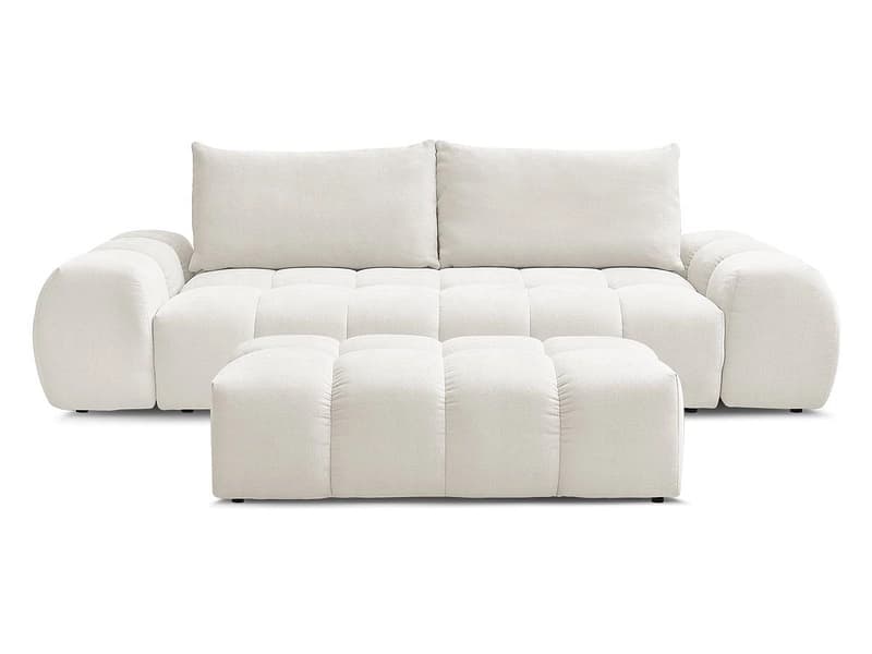 3er Sofa mit Hocker BOBOCHIC EVEREST Stoff mit Textur weiss