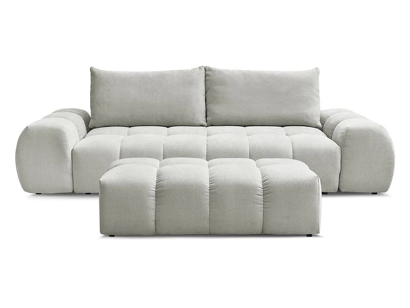 3er Sofa mit Hocker BOBOCHIC EVEREST Stoff mit Textur hellgrau