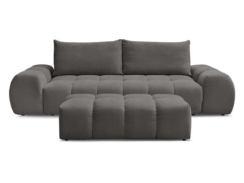 3er Sofa mit Hocker BOBOCHIC EVEREST Stoff mit Textur dunkelgrau