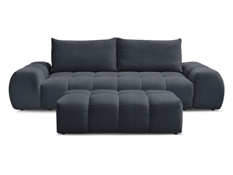 3er Sofa mit Hocker BOBOCHIC EVEREST Stoff mit Textur dunkelblau