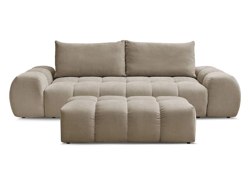 3er Sofa mit Hocker BOBOCHIC EVEREST Stoff mit Textur taupe