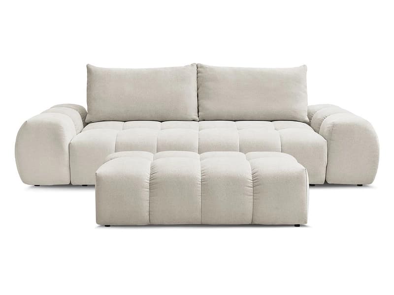 3er Sofa mit Hocker BOBOCHIC EVEREST Stoff mit Textur beige