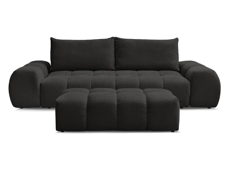 3er Sofa mit Hocker BOBOCHIC EVEREST Stoff mit Textur schwarz