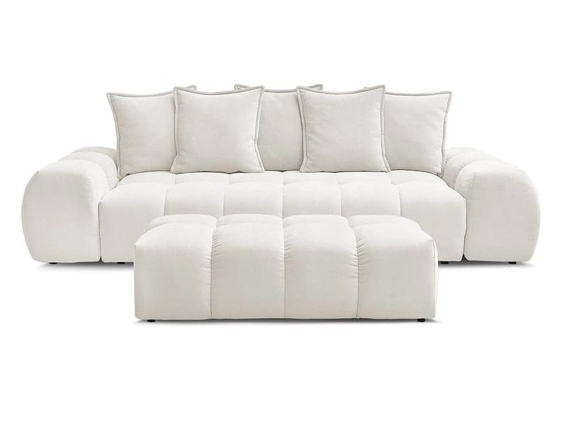 3er Sofa mit Hocker BOBOCHIC EVEREST Stoff mit Textur weiss
