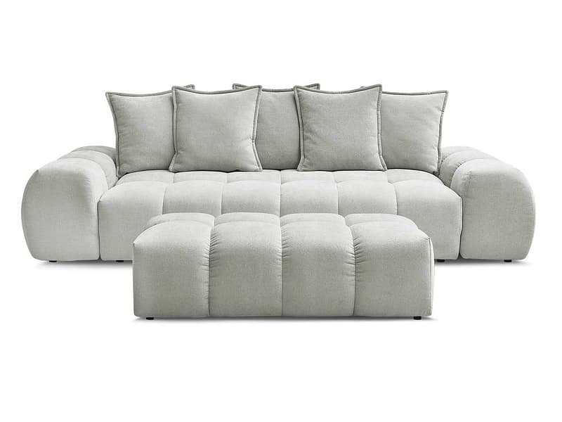 3er Sofa mit Hocker BOBOCHIC EVEREST Stoff mit Textur hellgrau