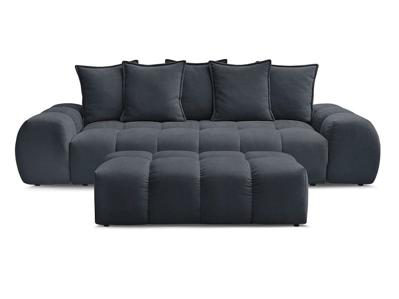 3er Sofa mit Hocker BOBOCHIC EVEREST Stoff mit Textur dunkelblau