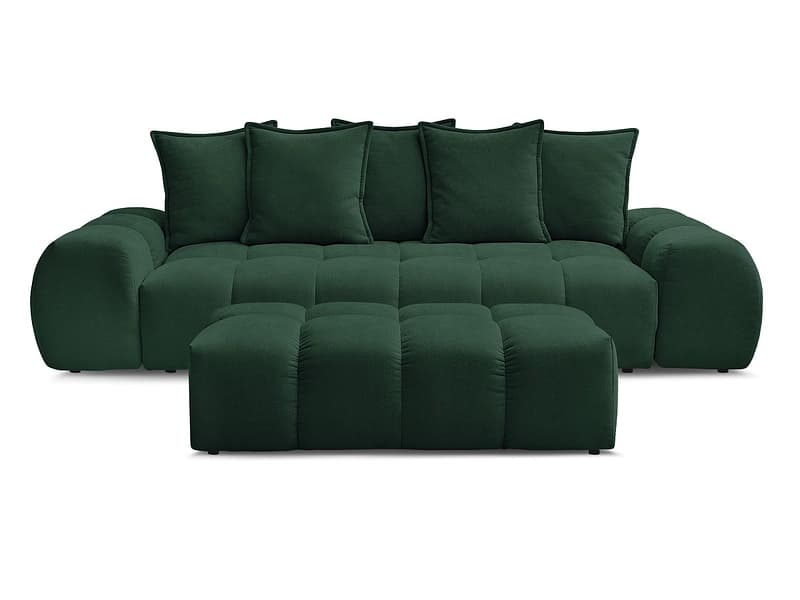 3er Sofa mit Hocker BOBOCHIC EVEREST Stoff mit Textur grün
