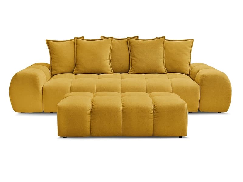 3er Sofa mit Hocker BOBOCHIC EVEREST Stoff mit Textur gelb