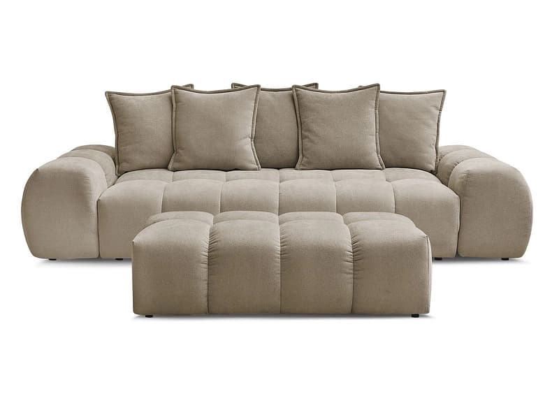 3er Sofa mit Hocker BOBOCHIC EVEREST Stoff mit Textur taupe