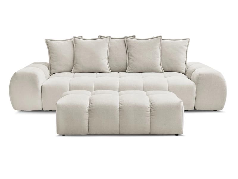 3er Sofa mit Hocker BOBOCHIC EVEREST Stoff mit Textur beige
