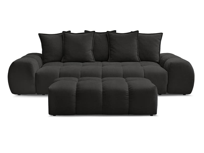 3er Sofa mit Hocker BOBOCHIC EVEREST Stoff mit Textur schwarz