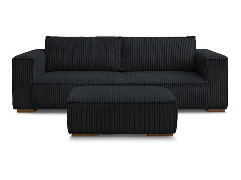 3er Sofa mit Hocker BOBOCHIC CHELSEA Cord-Stoff schwarz