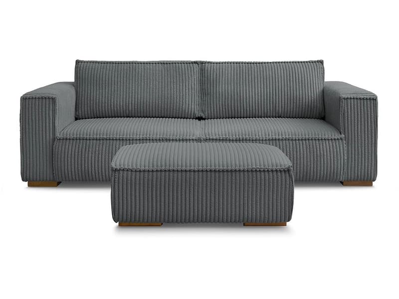 3er Sofa mit Hocker BOBOCHIC CHELSEA Cord-Stoff dunkelgrau