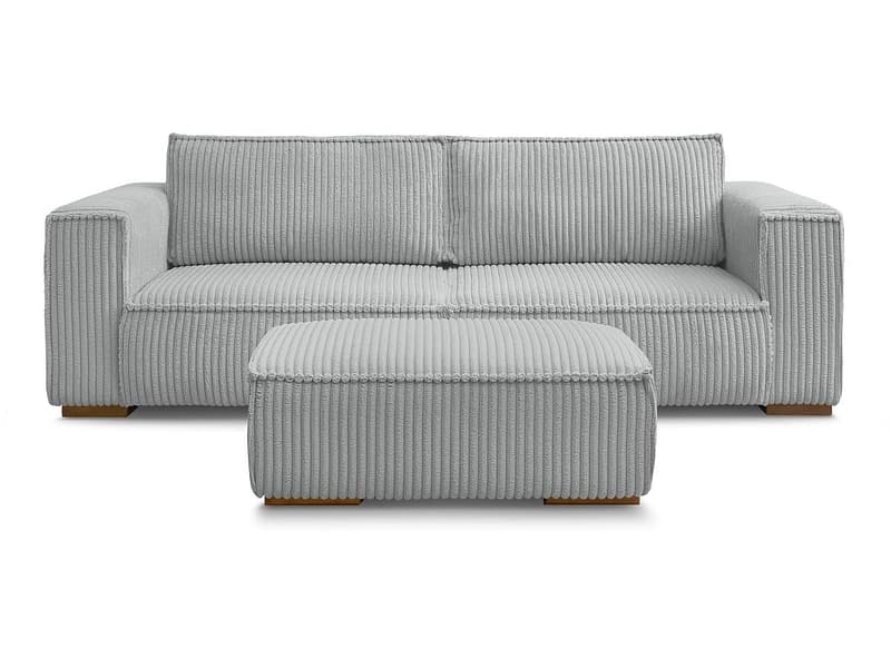 3er Sofa mit Hocker BOBOCHIC CHELSEA Cord-Stoff hellgrau