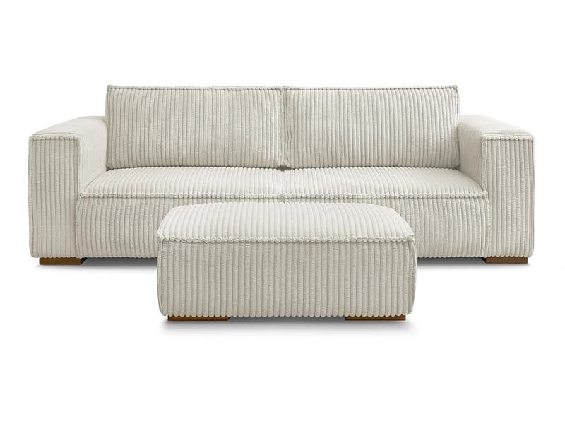3er Sofa mit Hocker BOBOCHIC CHELSEA Cord-Stoff beige