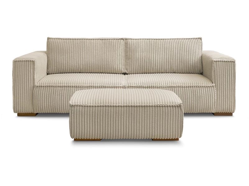3er Sofa mit Hocker BOBOCHIC CHELSEA Cord-Stoff taupe